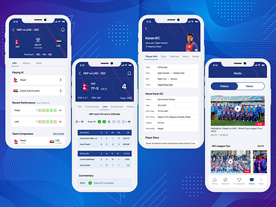 CAN App - Fixtures Details, Player Details and Media app application can cricket cricket nepal design fixtures game mobile mobile app mobile design mockup mockup design nepal nepali app player detail sudip karki ui ux