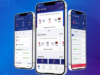 CAN App - Fixtures Detailed Information application branding can commentary cricket detailed information fixtures game card live matches mobile app mobile application mobile mockup mockup mockups nepali cricket sudip karki ui ux wecan