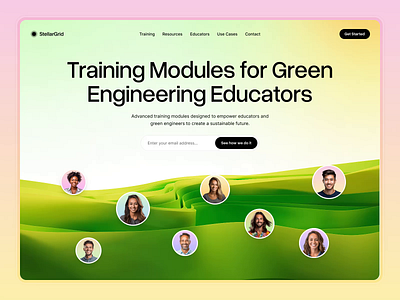 StellarGrid - Landing Page Design 3d 3d render design friendly gradients graphic design green green energy illustration motion graphics people ui ux web design