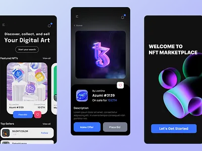 NFT marketplace app branding crypto design development mobile nft service page token ui ux