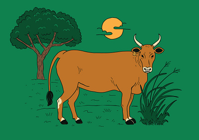 Curraleiro Pé-Duro animal bovine breed bull cattle cow dairy farm flat green illustration livestock milk minimal simple