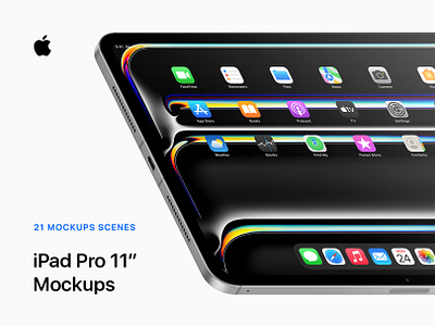 iPad Pro 11" - 21 Mockups Scenes apple device display ipad ipad mockup ipad pro ipad pro 2024 ipad pro isometric ipad pro m4 ipad pro mockup isometric mock up mockup psd silver space black tablet tablet mockup template ui