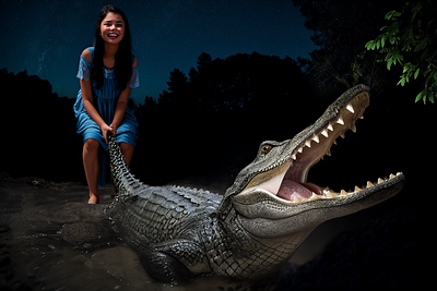 Girl&Crocodile ai animal crocodile dynamic pose funny girl key visual memes smile