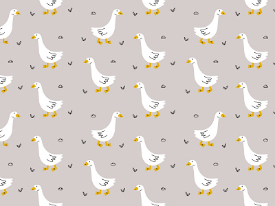 Cute pattern with goose and doodle elements farm