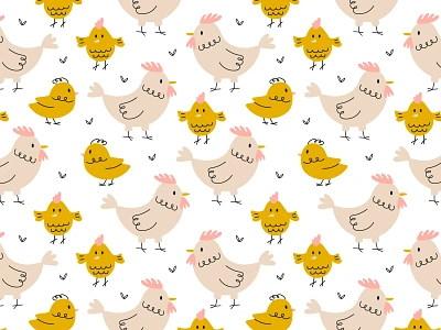 Seamless pattern with cute hen and chicks drawing easter