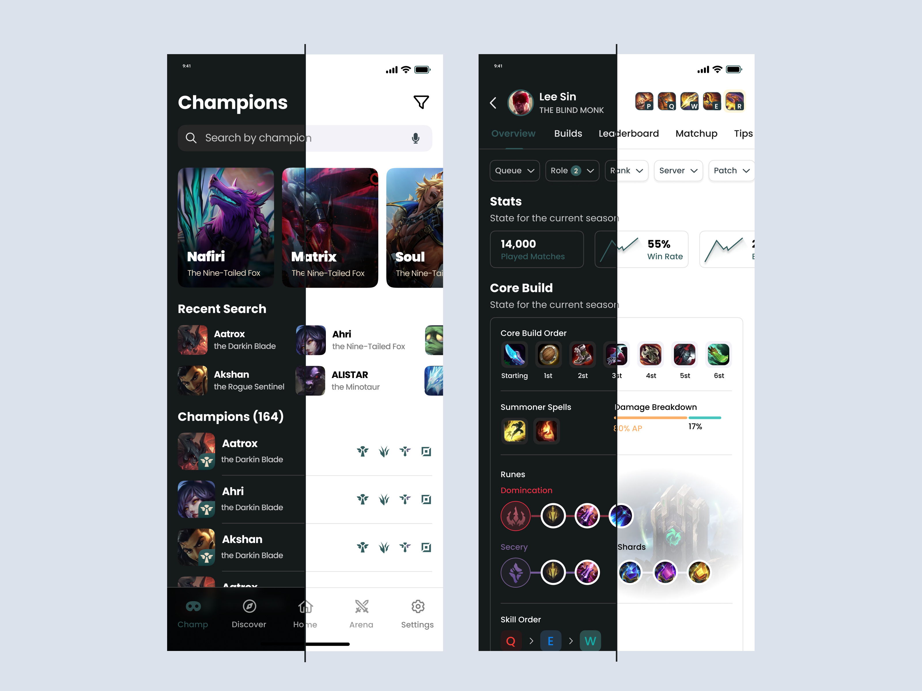 S. Rift App - Dark/Light mode app branding dark design graphics illustration ios landing league of legends light logo lol stats ui ux