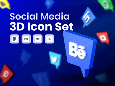 Social Media 3D Icon Set 3d 3d icon 3d logo 3d modeling 3d social 3d social media icon 3d ui kit 3d design behance icon linkedin icon social logo social media kit ui kit