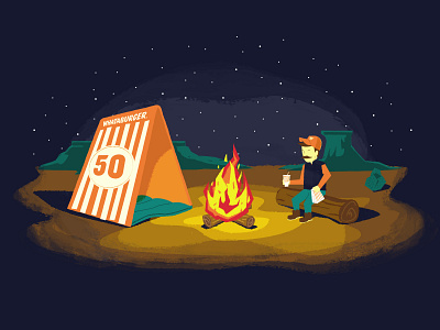 Whatatent branding burger campfire camping design illustration night stars texture whataburger