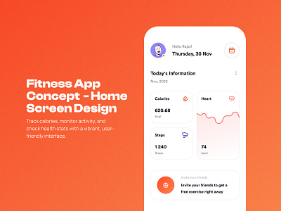 Fitness App Concept - Home Screen Design appdesign conceptdesign fitnessapp mobiledesign ui uiuxdesign