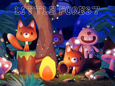 Little Forest 3d beaver blender character cute forest fox graphic design practice