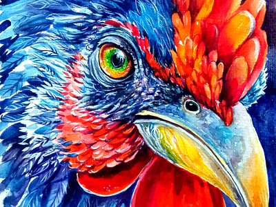 Vibrant Bird Rooster Portrait - Original Watercolor Art, Ukraine art bird hand painted painting portrait ruster ukraine