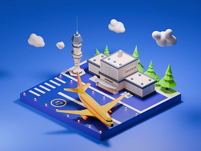 SUMMER VACATION 3d 3d artist 3d illustration airport artwork blender blender3d design diorama illustration isometric low poly plane summer ui vacation