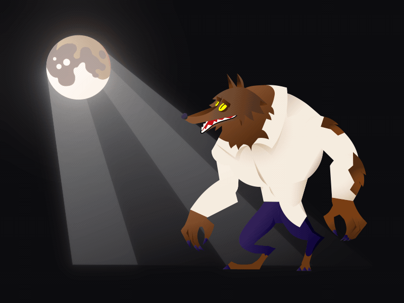 Werewolf 2d after effects animal animation character dark dog halloween idle illustration loop moon motion graphics scary spooky switch transition vector art werewolf wolf