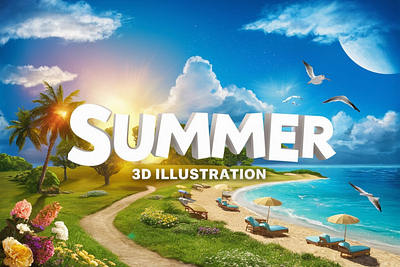 Summer 3D Illustration design graphic design illustration vector