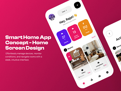 Smart Home App Concept - Home Screen Design appdesign conceptdesign mobiledesign ui uiuxdesign visualdesign