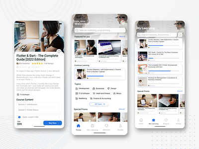 BisaCourse - Online Course UI App app course design mobile online ui ux white