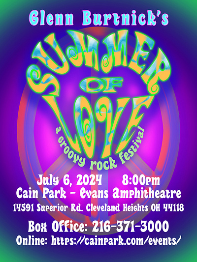 Summer of Love Concert event poster 1960s 60s branding classic rock digital art event posters gig posters graphic art graphic design groovy illustration peace sign rock concert rock festival summer of love