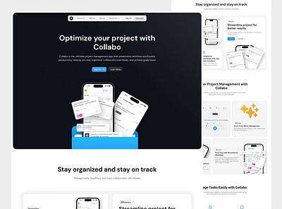 Collabo Mobile Project Management - Landing Page Animation 3d animation app branding design figma graphic design illustration logo motion graphics project management saas ui