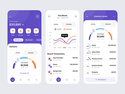 Finance Mobile App app app design banking branding credit card design finance income minimalism mobile money salung statistic ui ui design ui ux