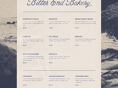 Bitter End Bakery Menu Design bakery branding cafe design graphic design layout design menu menu design unto dust