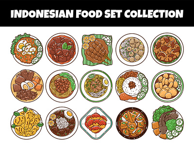 Indonesian food set vector illustration beverage cartoon cuisine culinary cute dish doodle food gourmet hand drawn icon illustration indonesian meal menu outline restaurant sketch snacks vector