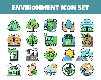 Environment icons set vector illustration cute earth eco ecology electric energy environment event global globe green hand drawn icon illustration leaf recycle save solar vector water