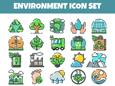 Environment icons set vector illustration cute earth eco ecology electric energy environment event global globe green hand drawn icon illustration leaf recycle save solar vector water