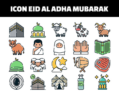 Eid al adha mubarak vector icon set arab cute east event hand drawn icon icon set illustration islam moon muslim object outline pray sketch vector