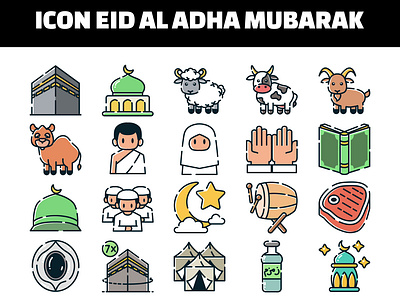 Eid al adha mubarak vector icon set arab cute east event hand drawn icon icon set illustration islam moon muslim object outline pray sketch vector