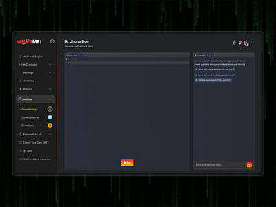 WhopMe - AI Code (Design Concept) aichatbots aicode branding figmadesign uiux whopme