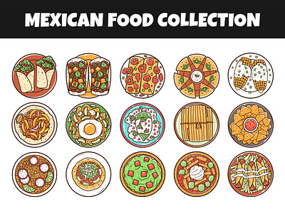 Mexican food vector illustration set american cartoon cuisine culinary cute doodle food hand drawn icon icon set illustration india italy menu mexican mexico restaurant snacks trendy vector
