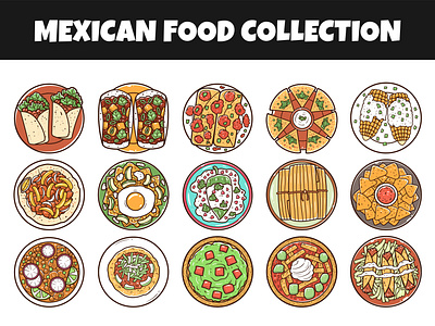 Mexican food vector illustration set american cartoon cuisine culinary cute doodle food hand drawn icon icon set illustration india italy menu mexican mexico restaurant snacks trendy vector