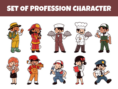 Profession character vector illustration set business character chef cute doodle employee hand drawn icon illustration job kawaii labor mechanic occupation police profession serve service vector work