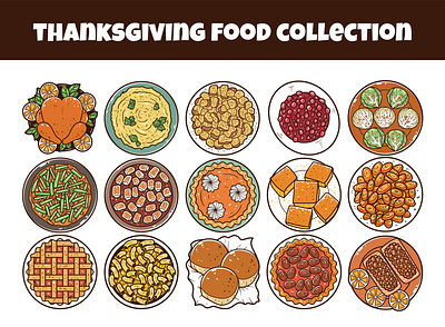 Thanksgiving food vector illustration set autumn beverage cartoon cuisine cute doodle event food hand drawn icon illustration menu party restaurant sketch snacks thanksgiving trendy turkey vector