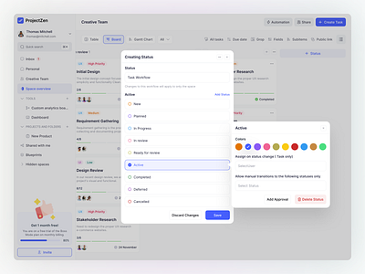 ProjectZen: Project Management -Creating Status Page dashboard app kanban minimal product design productivity project management project management too project manager saas task app task list task management task management software task tracker task tracking team management to do uiux web app web app design