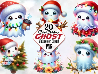 Cute Christmas Holiday Ghosts Clipart 3d animation app branding design graphic design illustration logo ui vector