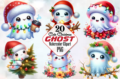 Cute Christmas Holiday Ghosts Clipart 3d animation app branding design graphic design illustration logo ui vector