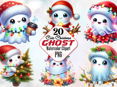 Cute Christmas Holiday Ghosts Clipart 3d animation app branding design graphic design illustration logo ui vector