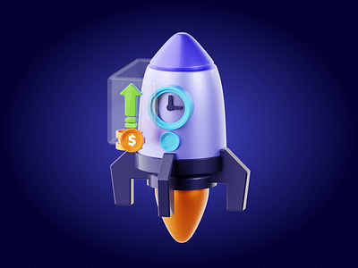 3D Rocket Time Management 3d blender branding coin illustration landing page launch management money rocket startup time ui
