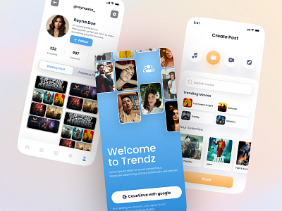 UI/UX Design - Social Media App blue ui branding figma figma designer figma ui graphic design login screen ui mobile app mobile app design post screen ui profile page ui profile screen ui social media app design ui ui designer ui ux ui ux design ui ux designer uiux design