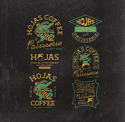 Hojas Coffee - Branding angonmangsa badge badges brand branding bread cafe coffee coffeeshop crocodile design graphic design graphicdesign hand drawn illustration lockup logo minimal patisserie sidney