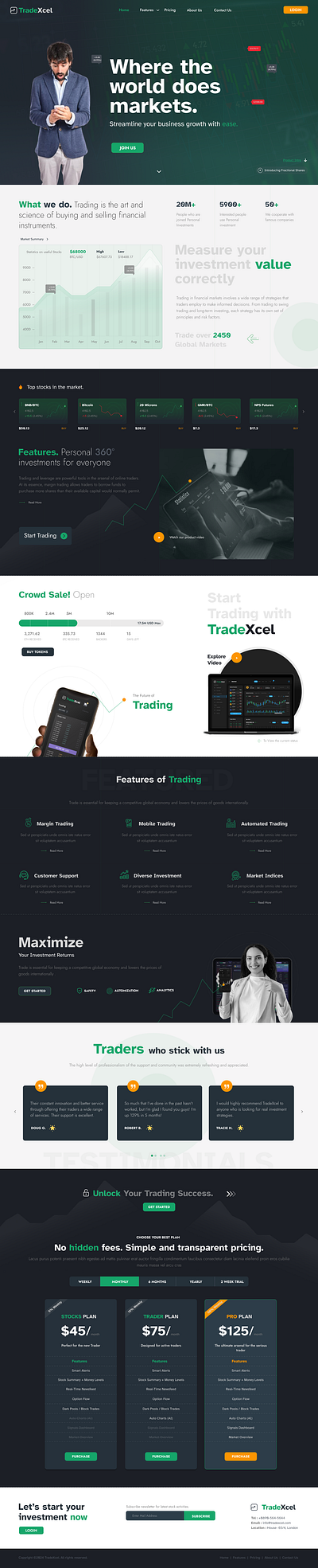 TradeXcel- Trading/Stock Market landing Page branding graphic design ui