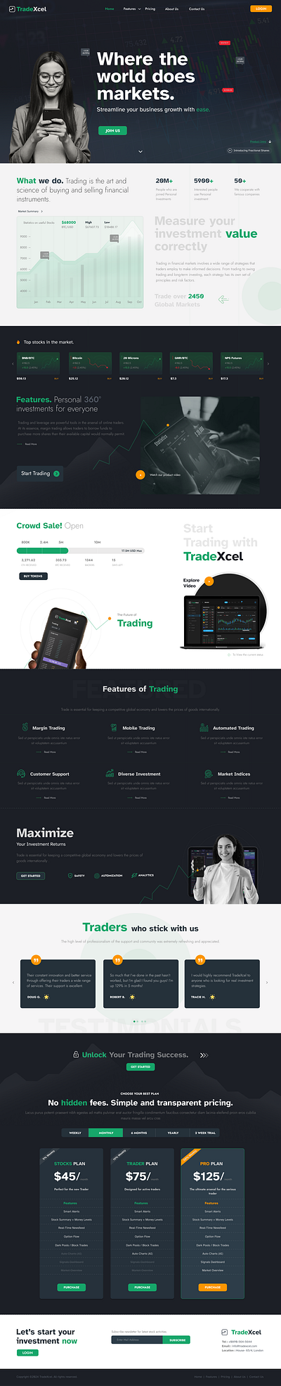 TradeXcel- Trading/Stock Market landing Page branding graphic design ui