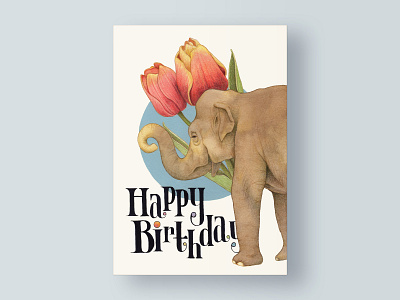 May Birthday Card Illustration animal birthday coloredpencil elephant flowers greeting card illustration illustrator postcard watercolor