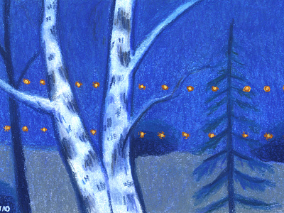 Winter birch trees at night 2d alaska art birch drawing illustration night traditional tree trees winter