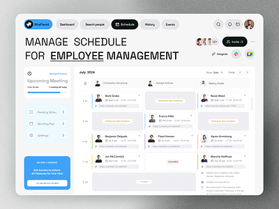 Employee Management Dashboard with Integrated Schedul antdesk business software calender intergration dashboard design digital workpace employee management hr tools idealrahi manager control meeting invites monthly plans saas dashboard saas design schedule editing scheduling task planner team management time management ui ux workflow optimization