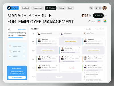 Employee Management Dashboard with Integrated Schedul antdesk business software calender intergration dashboard design digital workpace employee management hr tools idealrahi manager control meeting invites monthly plans saas dashboard saas design schedule editing scheduling task planner team management time management ui ux workflow optimization