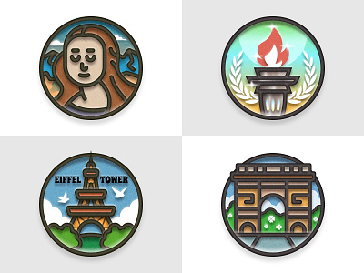 Paris Olympic-Themed Badges arc de triomphe badge challenges eiffel tower france mona lisa olympic olympics paris pigeons pins stickers torch