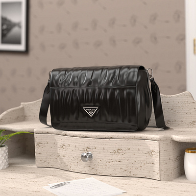 Prada handbag 3D rendering 3d 3d model 3d modeling services 3d product 3d render 3d rendering advertisement blender branding desert fake out of home handbag lifestyle render maya product render sand dunes