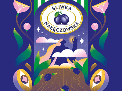 Śliwka Nałęczowska - packaging design 2d bloom box branding character chocolate design flowers illustration illustrator packaging packaging design plum procreate